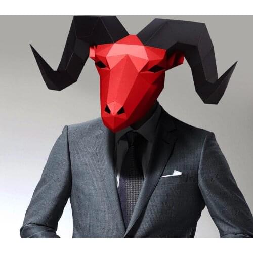 3D Paper Mask Fashion Goat Animal Costume Cosplay DIY Paper Craft Model Mask Christmas Halloween Prom Party Gift