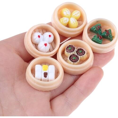 5Pcs 1:12 Dollhouse Miniatures Chinese Dim Sum Mini Play doll Food Miniature Kitchen accessories for doll toys