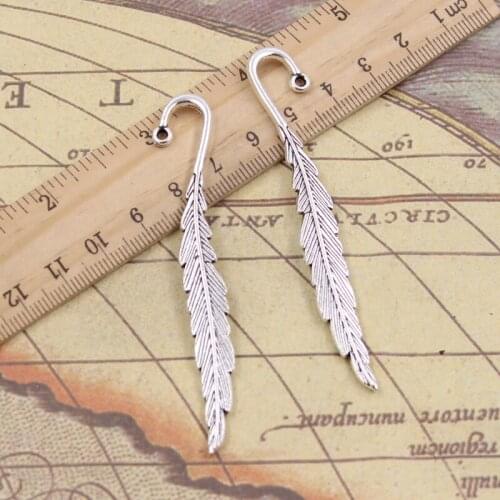 6pcs Charms Leaf Bookmarks 80x13mm Antique Silver Color Pendants Making DIY Handmade Tibetan Finding Jewelry For Bracelet