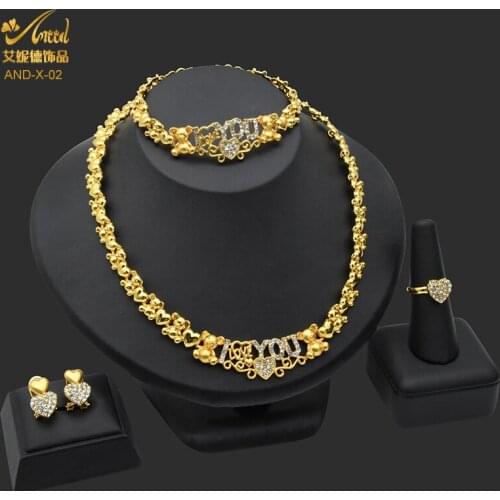 ANIID Xoxo Jewelry Set For Women Heart Necklace Bracelet Bridal African Nigerian Fashion Brazilian Dubai Gold Color Jewellery