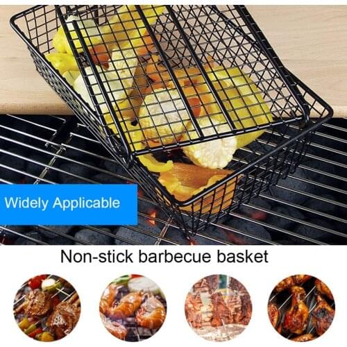 Non-Stick Grill Basket with Lid Metal Barbecue Basket with Foldable Removeable BBQ Accessories for Fish Steak