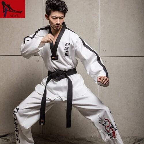 Martial Arts TKD Tae Kwon Do Korea V-neck Adult Taekwondo Master Uniform for Poomsae & Training,WTF Uniform,160-190cm