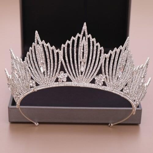 Bride Crystal Rhinestones Crowns Silver Color Big Tiaras Women Bridal Pageant Wedding Hair Accessories Queen Crown Hair Jewelry