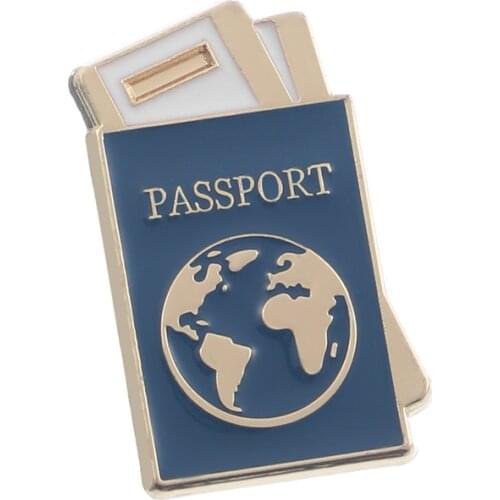 Travel Documents Passport Enamel Brooch Air Ticket Lapel Pin Cute World Map Fashion Brooch Jackets Coat Backpack Cute Badge