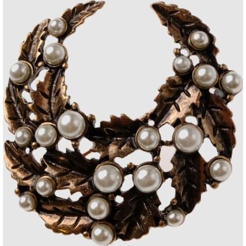 Amorita boutique semilune simulated pearl antique brass color Brooches