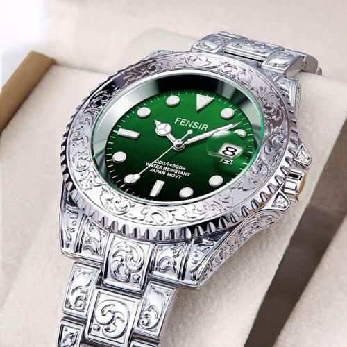 Top Brand Mens Watches Relief Green Ghost Style Vintage Classic Quartz Military Sport Wristwatch Gift Clock Relogio Masculino