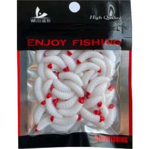 50PCS Soft Fishing Lures Hooks Shrimp Smell Worms 0.4g/ 2cm 4 Color Artificial Bionic Silicone Soft Bait Carp Fishing Tackle