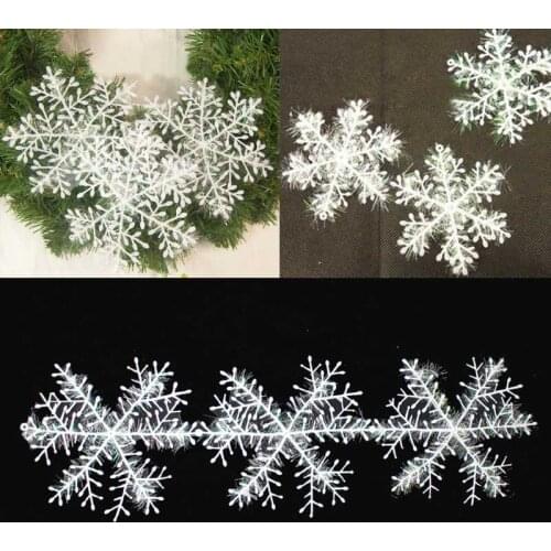 120Pcs/lot White Plastic Christmas Snowflake Sheet Ornament Merry Xmas Tree House Decoration with Shining mixed 4size
