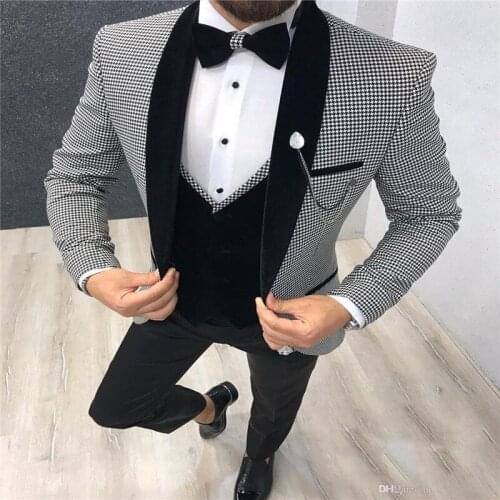 Italian Design 3 Piece Formal Men Suit 2020 Slim Fit Party Prom Suit Houndstooth Men Groom Wedding Suit Best Man Blazer Tuxedo