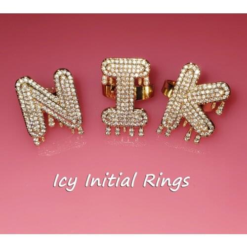 Grandbling Drip Letters Adjustable Size Rings Customized Name Ring Zirconia with Copper Hip Hop Jewelry for Women and Men