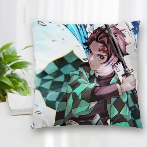 Custom Square Pillowcase Kimetsu No Yaiba Anime Soft Pillow Cover Zippered More Size Two Sides Decorative Cushion Cover DIY Gift