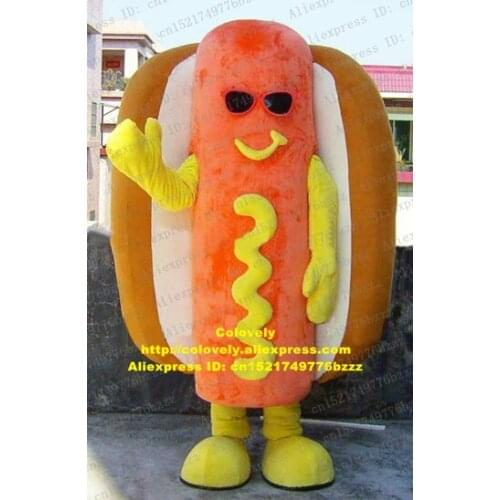 Delicious Orange Hotdog Hot Dog Chilli Tube Steak Mascot Costume Fancy Dress With Yellow Curve Mouth Brown Clothes No.6223 FS
