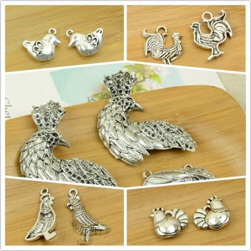 Rooster/cock/hen/chicken pendant alloy DIY jewelry making accessories findings antique silver animals shape wholesale free ship