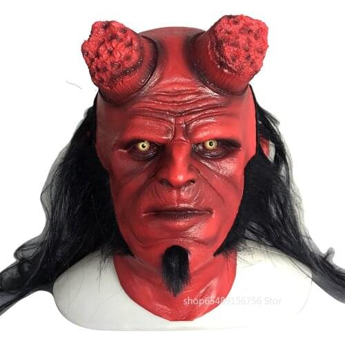 Movie Hellboy Mask Cosplay Halloween Rise Blood Mask Queen Ox Horn Mask Adult Latex Hand Gauntlet Christmas Carnival Party Props