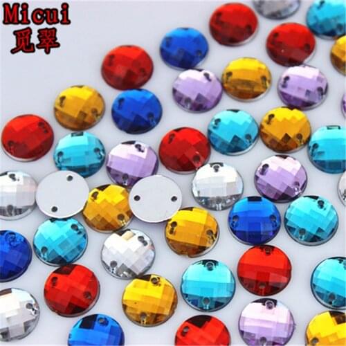 Micui 200pcs 8mm Round Acrylic Rhinestones Crystal Sew On Flatback Fancy Gems Stones For Clothes Dress Crafts MC273