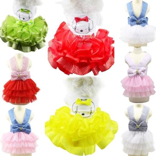 Cute Bow Dog Dress Tutu Skirt Summer Puppy Clothes Princess Dog Wedding Dress Small Dog Clothes for Chihuahua Yorkie Pug XS-XXL