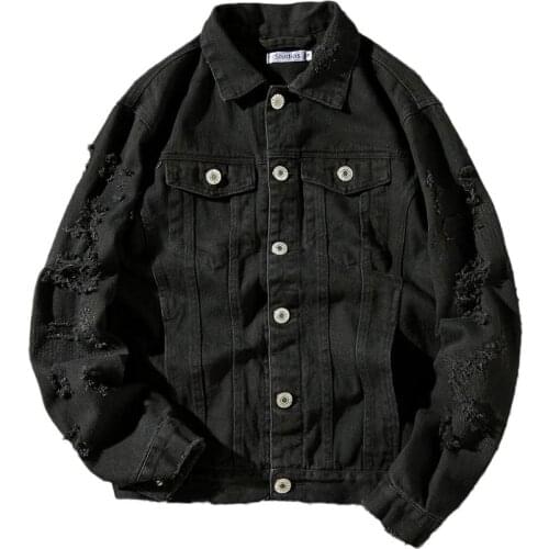 Casual Coats Cotton Red Plus Size 5Xl Autumn Hole Denim Jacket Men Ripped Cowboy Jeans Bomber Jackets Coat Male Slim Fit Solid