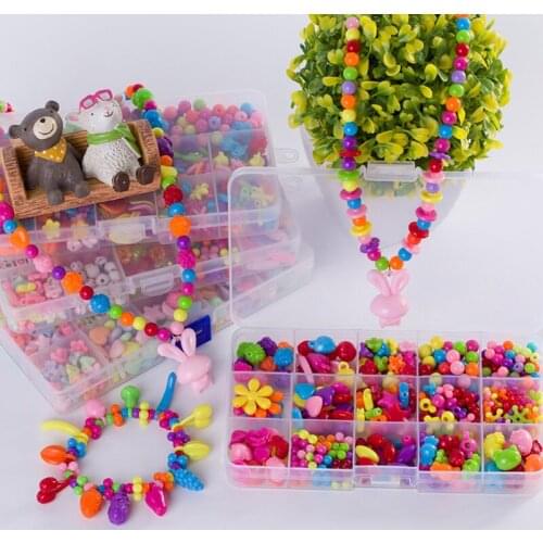 15 Grid Kids Girls Colorful Acrylic Beads Set For Jewelry Making DIY Craft Bracelets Necklaces Educational Toys