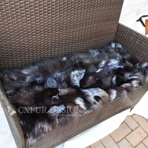 CX-D-49A New Product Pachwork Sliver Fox Fur Blanket Fur Throw Fur Rug
