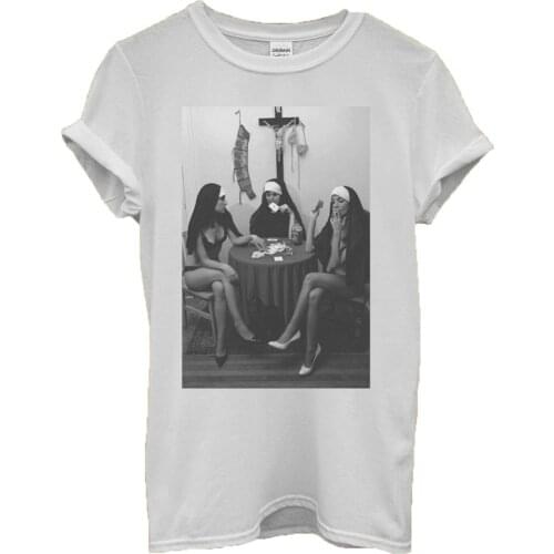 Nuns Naked Playing Card Smoking Funny Men Unisex Brand New Clothing Mens Fashion Man Cotton Clothing O Neck Tops Shirt