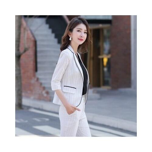 Fall 2021 Women Autumn Fashion Stripe Blazer Notched Office Lady One Button Womens Short Coat Jacket Women Black Suit