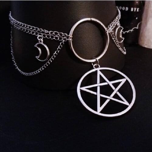 Gothic Pentagram Choker Necklace Goth Jewelry Pentagram Witch Pendant Charm Statement Punk Magic Wiccan Gift Women Fashion