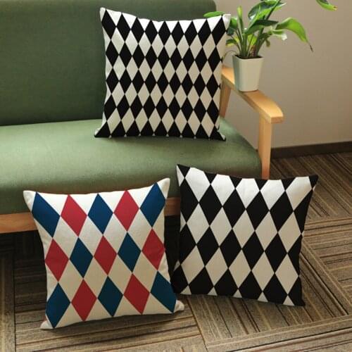 Geometric Square Lattice Printed Cushion Simple Diamond Style Cotton Linen Decorative Throw Pillows Pillowcase Cojines 45*45cm