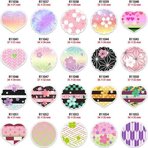 Kimetsu No Yaiba Charms Japanese Flower Pattern Resin Planar Printed for Bow Center Jewelry Material Garment DIY Craft Supplies