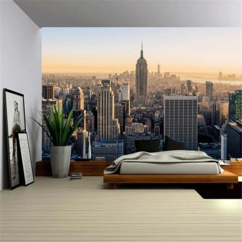 Prosperous City Landscape Tapestry Wall Hanging High-Rise Building Big Bridge Psychedelic Hippie Home Decor Mandala Wall Carpet