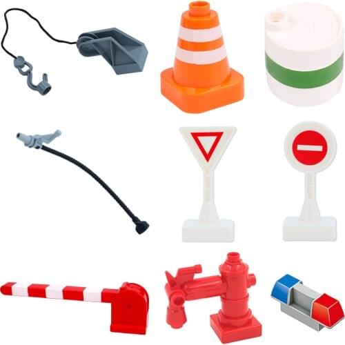 Building Blocks Assembly Original City Hook Traffic Sign Roadblock Bricks Accessory Toys For Children Compatible With Duplo Gift