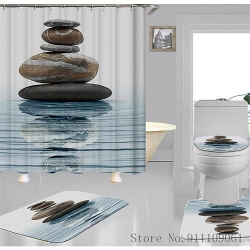 Modern Natural Animal and Plant Print Shower Curtain Waterproof Polyester Fabric Bathroom Partition Curtain Non-slip Toilet Mat