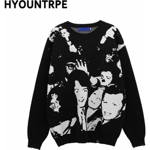 Hip Hop Punk Knitted Oversized Sweater Mens Autumn Winter O-neck Long Sleeve Pullover Streetwear Unisex Loose Sweaters Clothing