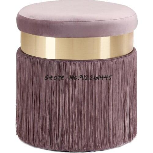 European Style Dressing Stool, Light Luxury Shoe Changing Stool, Fabric Living Room Sofa Stool, Net Red Tassel Makeup Stool