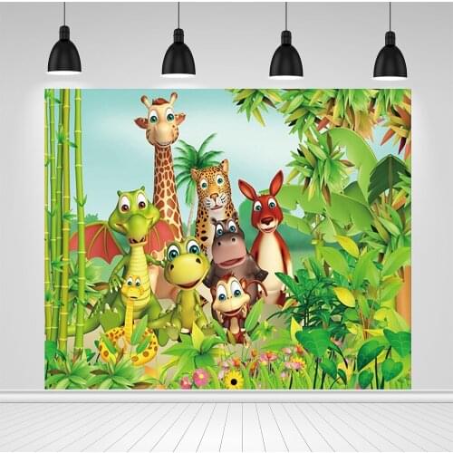 Scopiso Tropical Forest Jungle Wild Safari Animals Baby Birthday Backdrop Vinyl Photography Background For Photo Studio Props