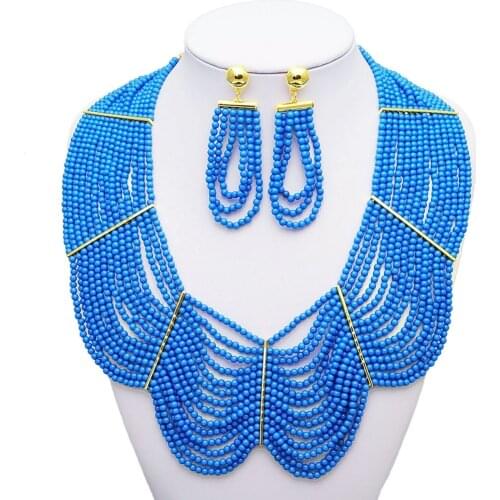 Yulaili Latest Design Pakistani Artificial Blue Crystal Jewelry Set Exquisite Two-piece Necklace And Earrings Jewelry Sets