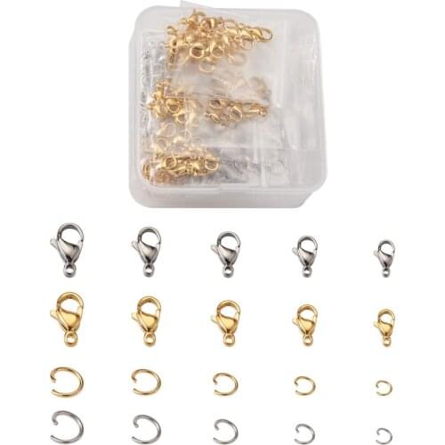 1 Box 304 Stainless Steel Lobster Claw Clasps with Open Jump Rings For DIY Necklace Jewelry End Connector Accessories