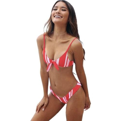 Yellow Striped Biquinis Women Brazilian Thong Bikini Set Patchwork Bathers Red Swimsuit Swimwear Maillot De Bain Beachwear