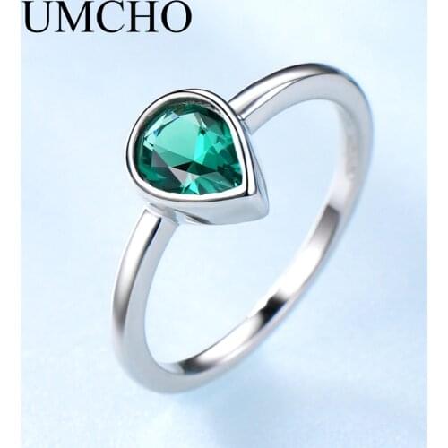 UMCHO Genuine Emerald Gemstone Rings for Women 925 Sterling Silver Wedding Engagement Motherss day Party Gift Fine Jewelry New