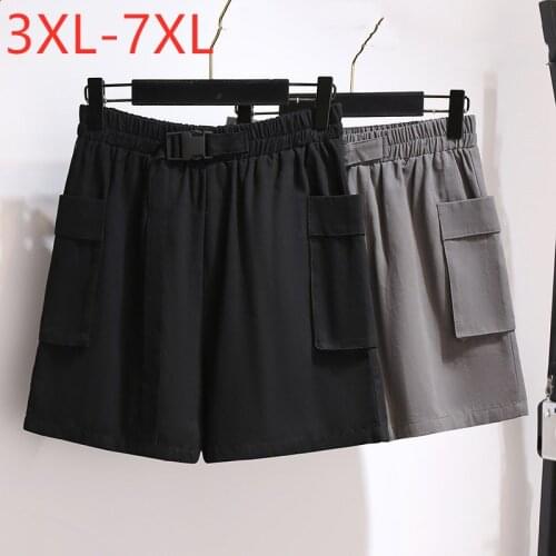 New 2021 Ladies Summer Plus Size Sports Shorts For Women Large Loose Casual Wide Leg Black Pocket Shorts 3XL 4XL 5XL 6XL 7XL