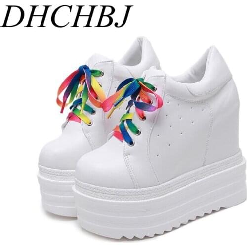 2019 New Korean fashion wild high heels casual shoes thick waterproof platform round single shoes ladies shoes 14cm