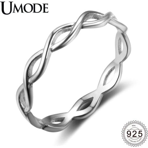 UMODE New 925 Sterling Silver Cross Braided Rings for Women Fashion Polished Silver Ring Double Twisted 925 Jewelry ALR0468