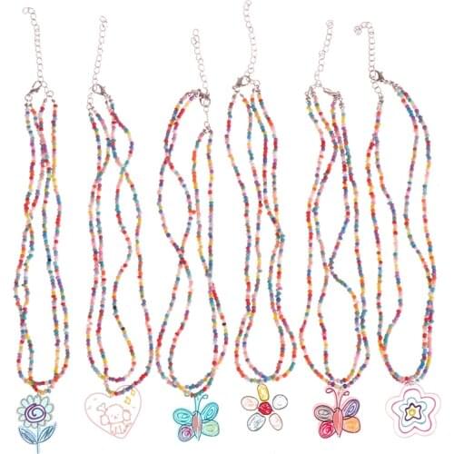Bohemian Multilayer Colorful Beads Chain Necklaces Cartoon Rainbow Flower Pendant Necklace For Women Elegant Jewelry Accessories