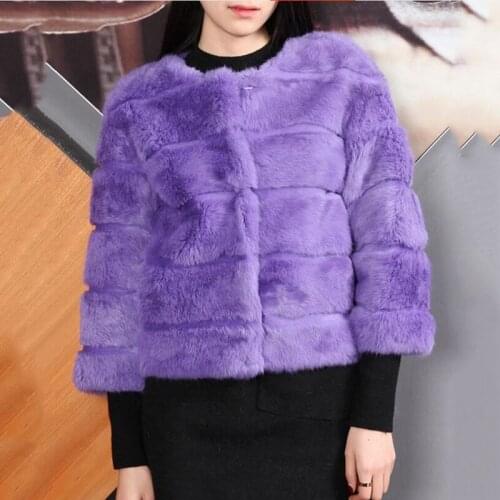 Autumn Winter Womens Genuine Real Rabbit Fur Jacket Coats Lady Slim Short Outerwear Coats VF5011