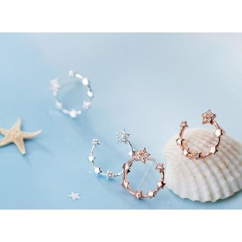 MloveAcc Genuine 100% 925 Sterling Silver Cute Dazzling CZ Moon Stars Stud Earrings for Women Fashion Sterling Silver Jewelry