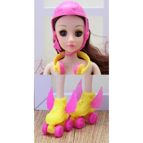 1 Set Roller Skate Fancy Doll shoes+headset+helmet for dolls Decorative Toy Kids Girls Toy Roller Play Accessories