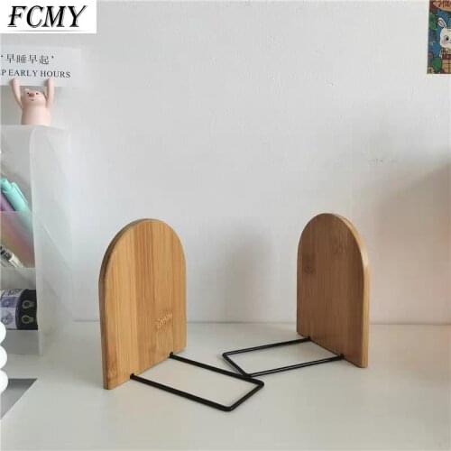 1pair Nature Wooden Book Stand Anti-skid Bookends Book Ends Shelf Holder Desktop Organizer Bookrack