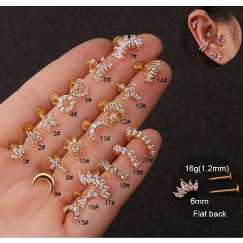 1PC16G New Flower Crown Tragus Helix Stainless Steel Labret Lip Bar Rings Stud Cartilage Earring Piercing Body Jewelry