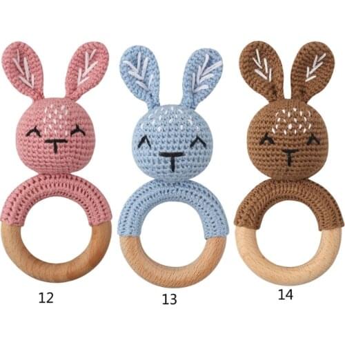 1Pc Baby Wooden Teether Crochet Bunny Rattle Toy BPA Free Wood Rodent Rattle Baby Mobile Gym Educational Toys