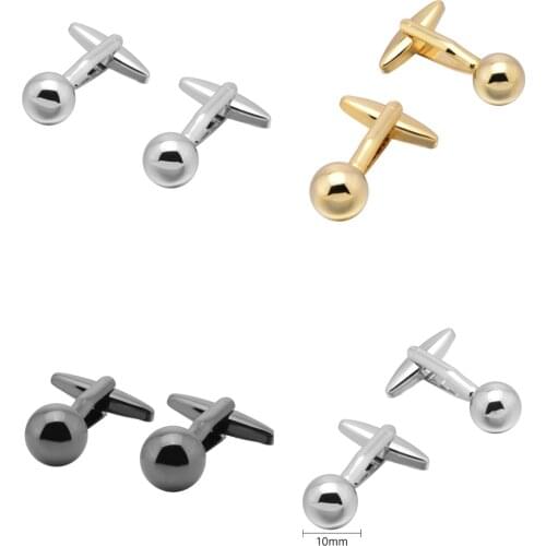 10pairs/lot Bright Polished Round Ball Cufflinks Copper Plating Cuff Links Mens Jewelry Accessory Wholesale