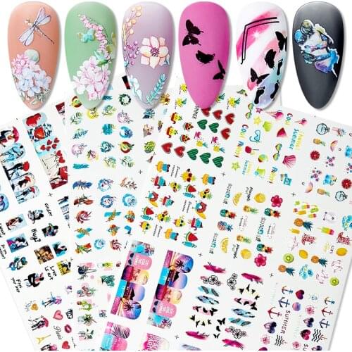 12 Designs Nail Stickers Set Mixed Floral Geometric Butterfly Flower Nail Art Water Transfer Decals Tattoos Sliders Manicure